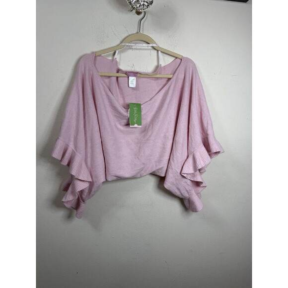 (R7) Lilly Pulitzer Tootsie Cashmere Blend Sweater Wrap Scallop Pink One Size - Picture 4 of 15